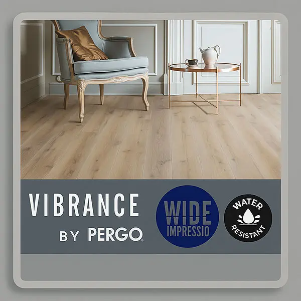 Vibrance Wide Water-Resistant laminate flooring by Pergo in a modern living room