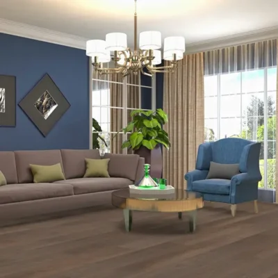 AGT Natura Talya laminate flooring installed in an elegant living room with warm brown oak tones and natural wood grain