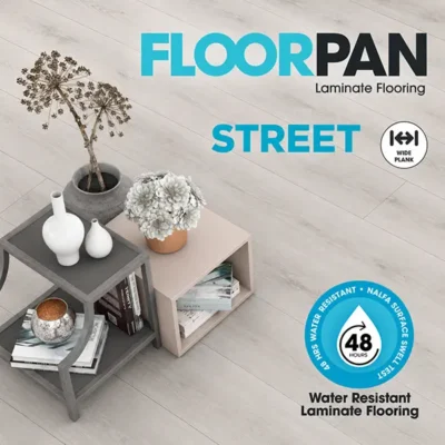 Floorpan Street wide plank 48-hour water-resistant laminate flooring