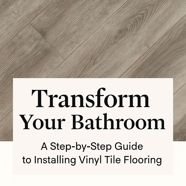 DIY bathroom upgrade showing vinyl tile flooring installation with tools and finished modern design