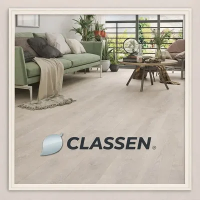 Classen laminate flooring installed in a modern living room interior