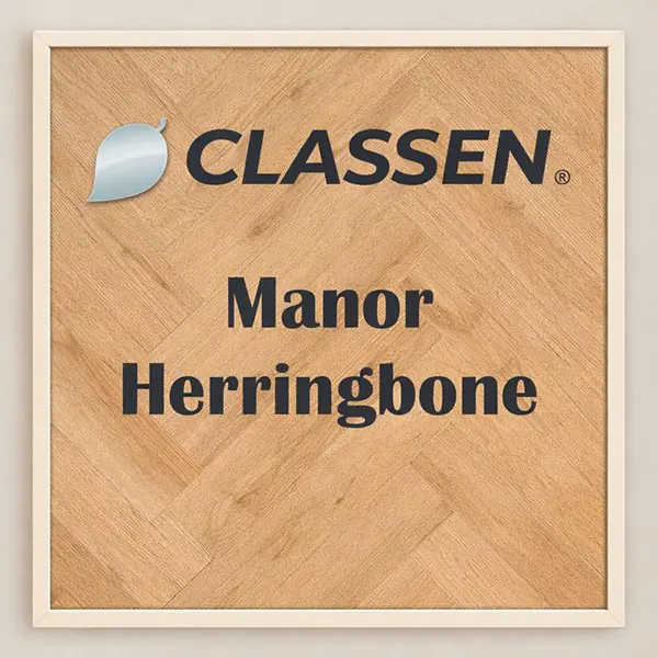 Classen Manor Herringbone laminate flooring with a classic oak herringbone pattern