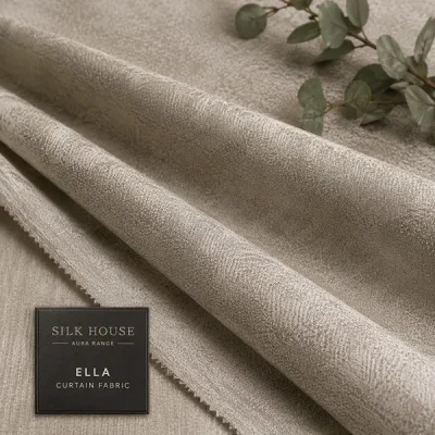 Ella Curtain Fabric from the Aura Range by Silk House in a soft neutral textured finish